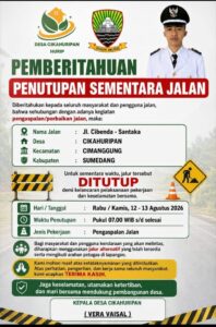 Pemdes Cikahuripan Umumkan Penutupan Sementara Jalan Cibenda-Santaka 12-13 Agustus 2026 untuk Pengaspalan