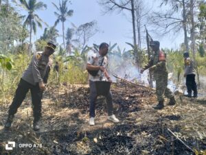 Babinsa Mendoyo Bersama Warga Bergerak Cepat Padamkan Kebakaran Lahan di Yeh Buah